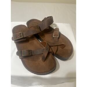 Leather Birkenstock Inspired Brown Buckle Cork Footbed Womens Size [8]
